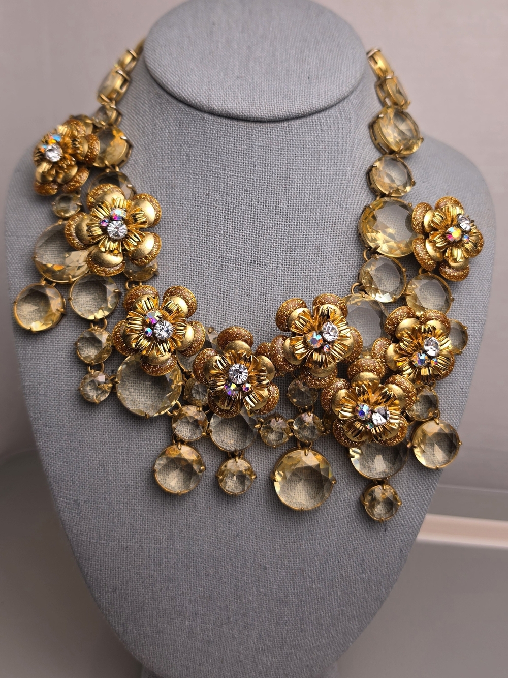 [J. Crew] Gold Floral Cascading Chunky Tiered Bib Statement Necklace